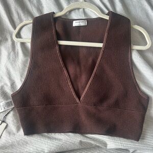 Babaton Brown sculpt knit deep v | NWT